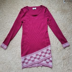 Cloud Chaser Red Aztec Trim Sweater Dress Medium